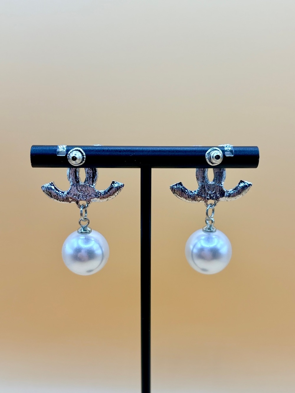 Silver Iridescent Stone Drop Pearl Earrings - Picture 5 of 5